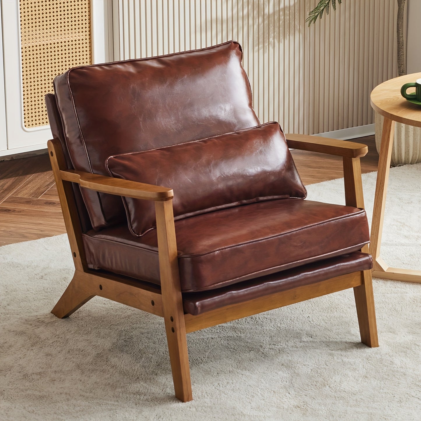 Mid-Century Accent Chair, Wide Armrests, Upholstered, with Pillow