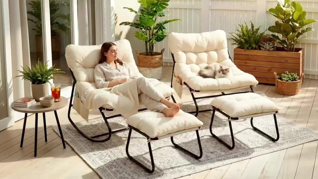 Papasan Rocking Chair with Ottoman, Metal Frame, Cushioned