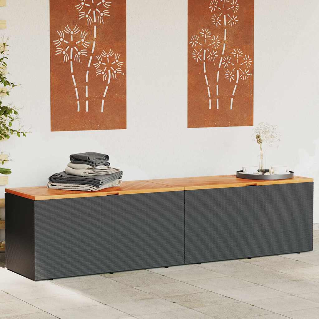 Patio Storage Box Poly Rattan Acacia Wood