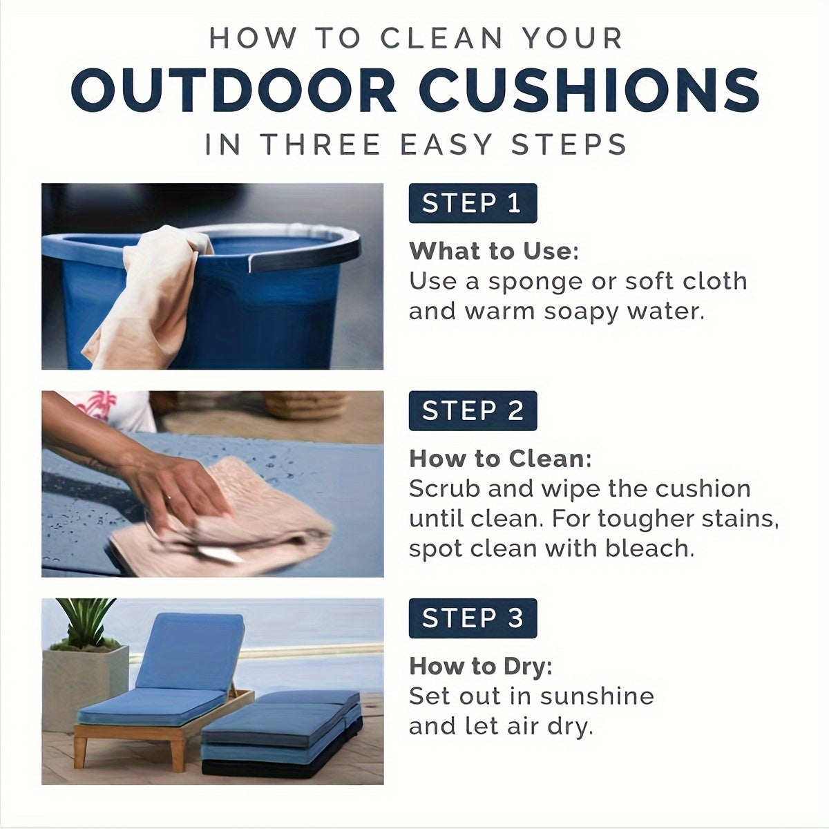 Outdoor Chaise Lounge Cushion, Striped, Waterproof, 72" × 21"
