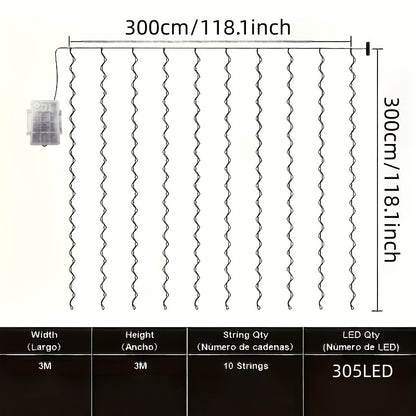 LED Waterfall Curtain Fairy Lights, 305 LEDs, 8 Modes, 10×10ft