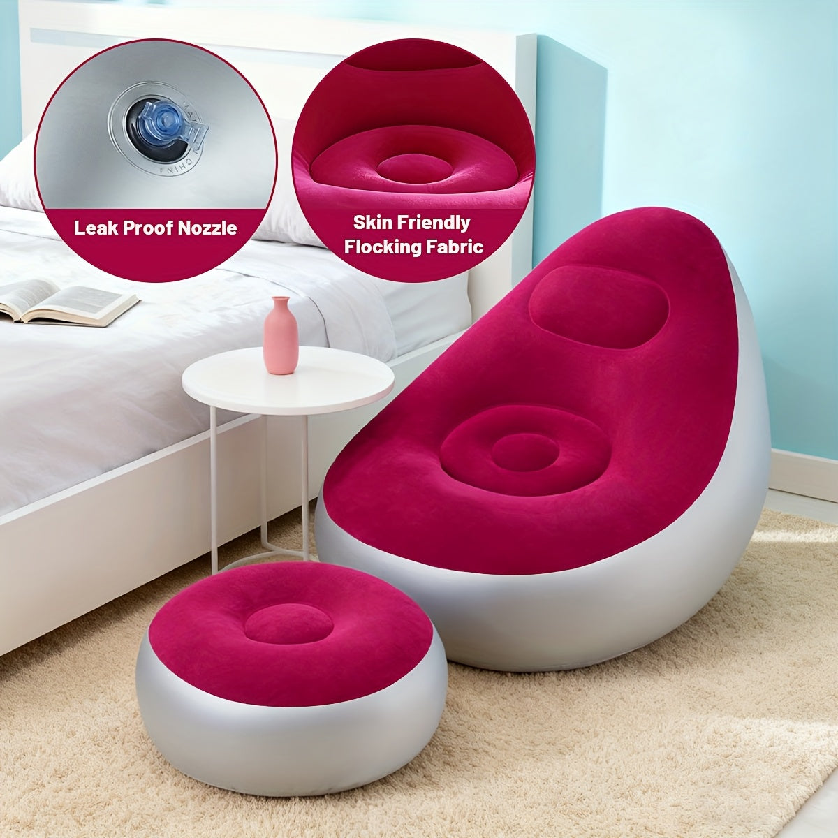 Inflatable Outdoor Lounge Chair & Footstool, Portable, Heavy-Duty