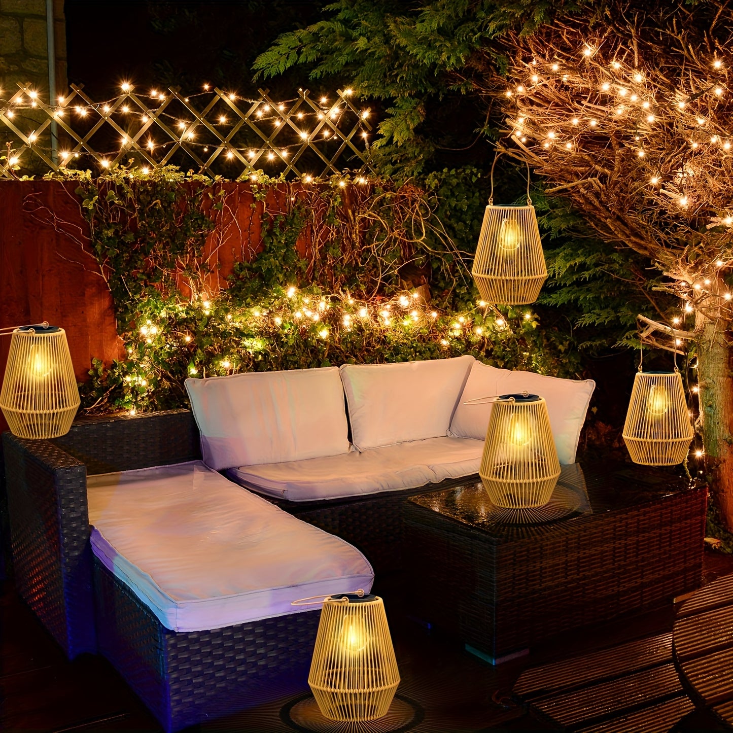 Handmade Solar Rattan Hanging Lanterns, Bohemian Style, 1–4 Pack