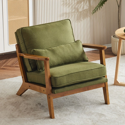 Mid-Century Accent Chair, Wide Armrests, Upholstered, with Pillow