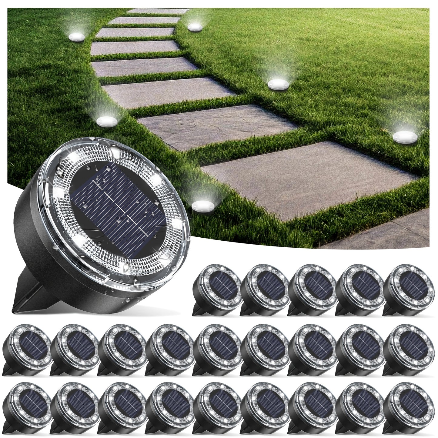Solar In-Ground Garden Lights, 8 LEDs, IP44, 4–24 Pack
