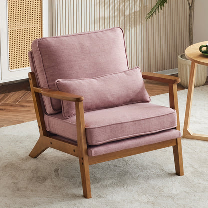 Mid-Century Accent Chair, Wide Armrests, Upholstered, with Pillow