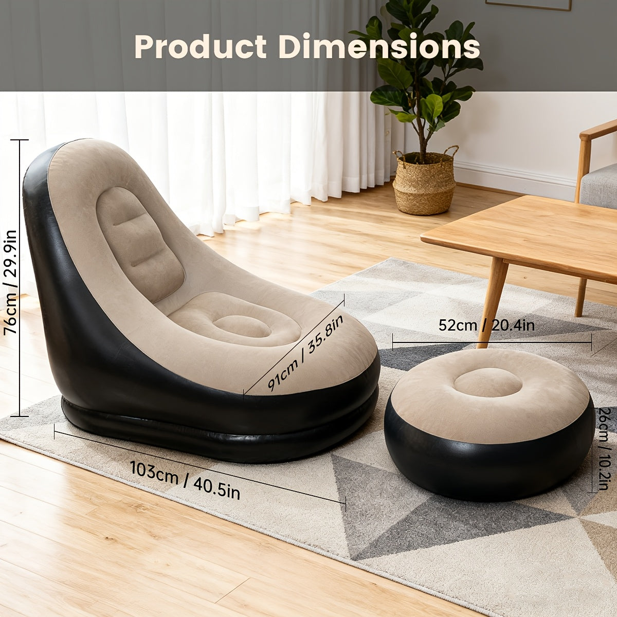 Inflatable Outdoor Lounge Chair & Footstool, Portable, Heavy-Duty