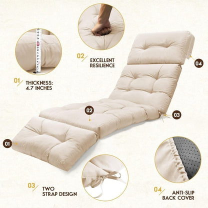 Memory Foam Lounge Chair Cushion, Waterproof, 74" × 22", 4 Colours