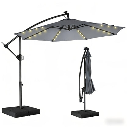 Solar LED Cantilever Patio Umbrella, 10ft, UPF50+, with Base