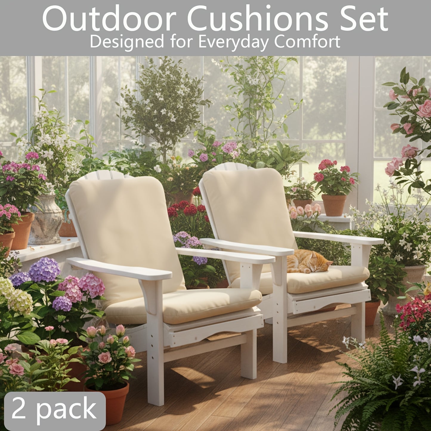 Adirondack Chair Cushion with Ties, Weatherproof, 2" Thick, Cream