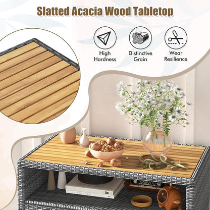 Rattan Outdoor Storage Cabinet, Acacia Countertop, 2-Door