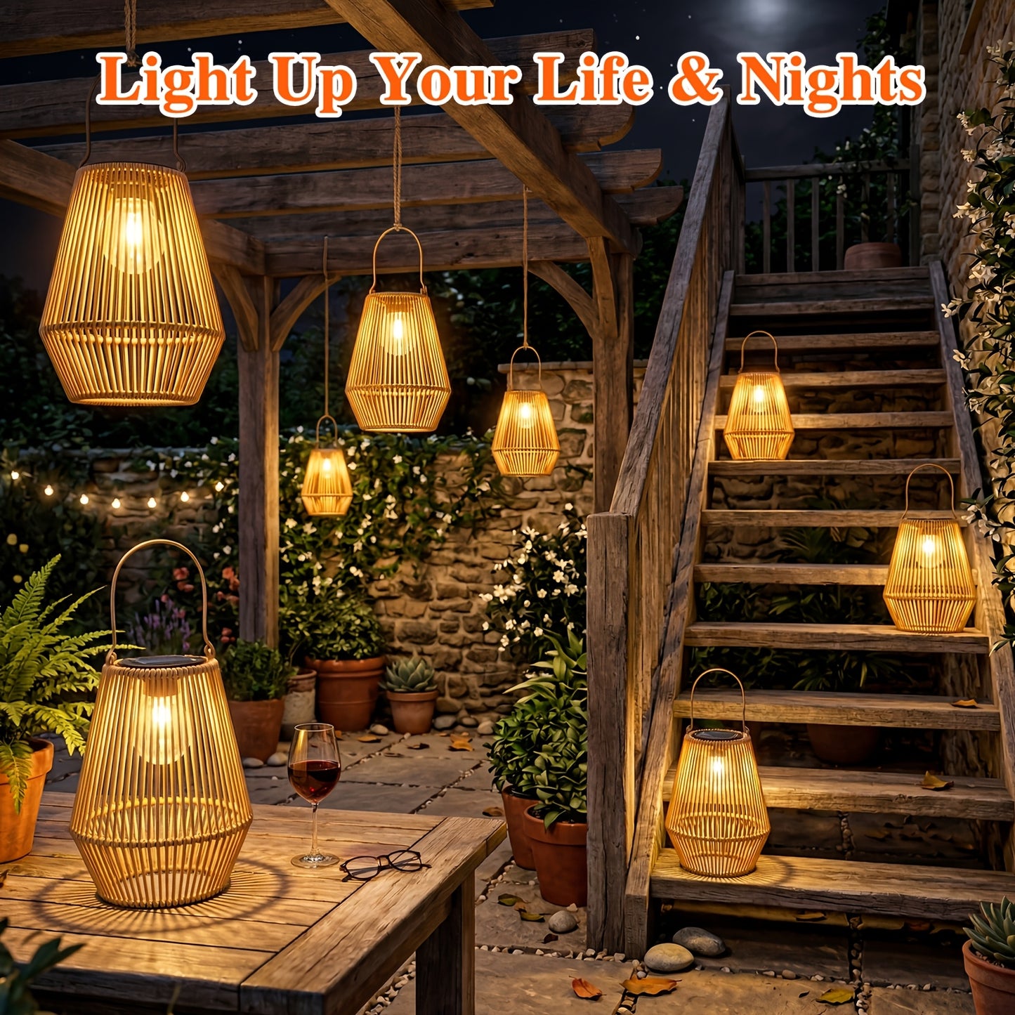 Handmade Solar Rattan Hanging Lanterns, Bohemian Style, 1–4 Pack