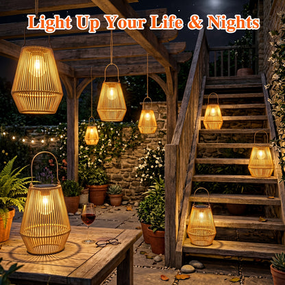 Handmade Solar Rattan Hanging Lanterns, Bohemian Style, 1–4 Pack