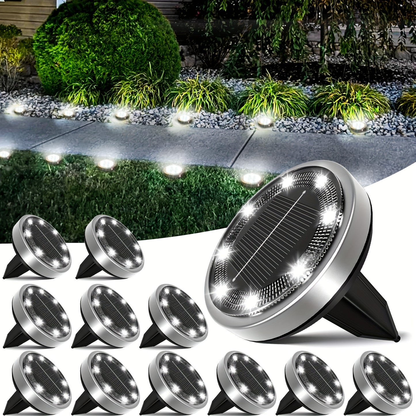 Solar In-Ground Garden Lights, 8 LEDs, IP44, 4–24 Pack