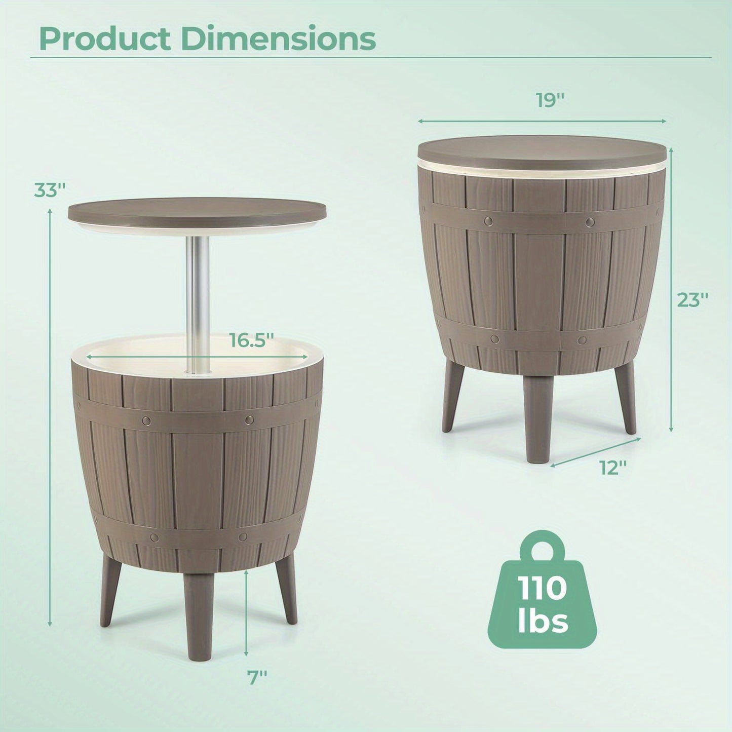 3-in-1 Metal Cooler Bar Table, 10 Gallon, Telescopic Top, Rust-Resistant
