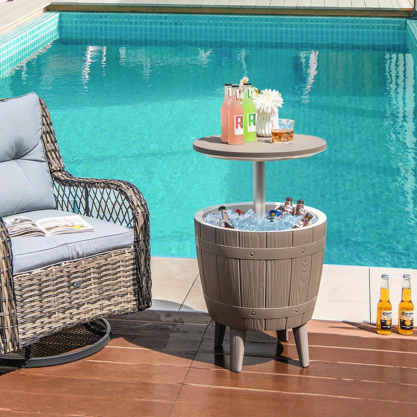 3-in-1 Metal Cooler Bar Table, 10 Gallon, Telescopic Top, Rust-Resistant