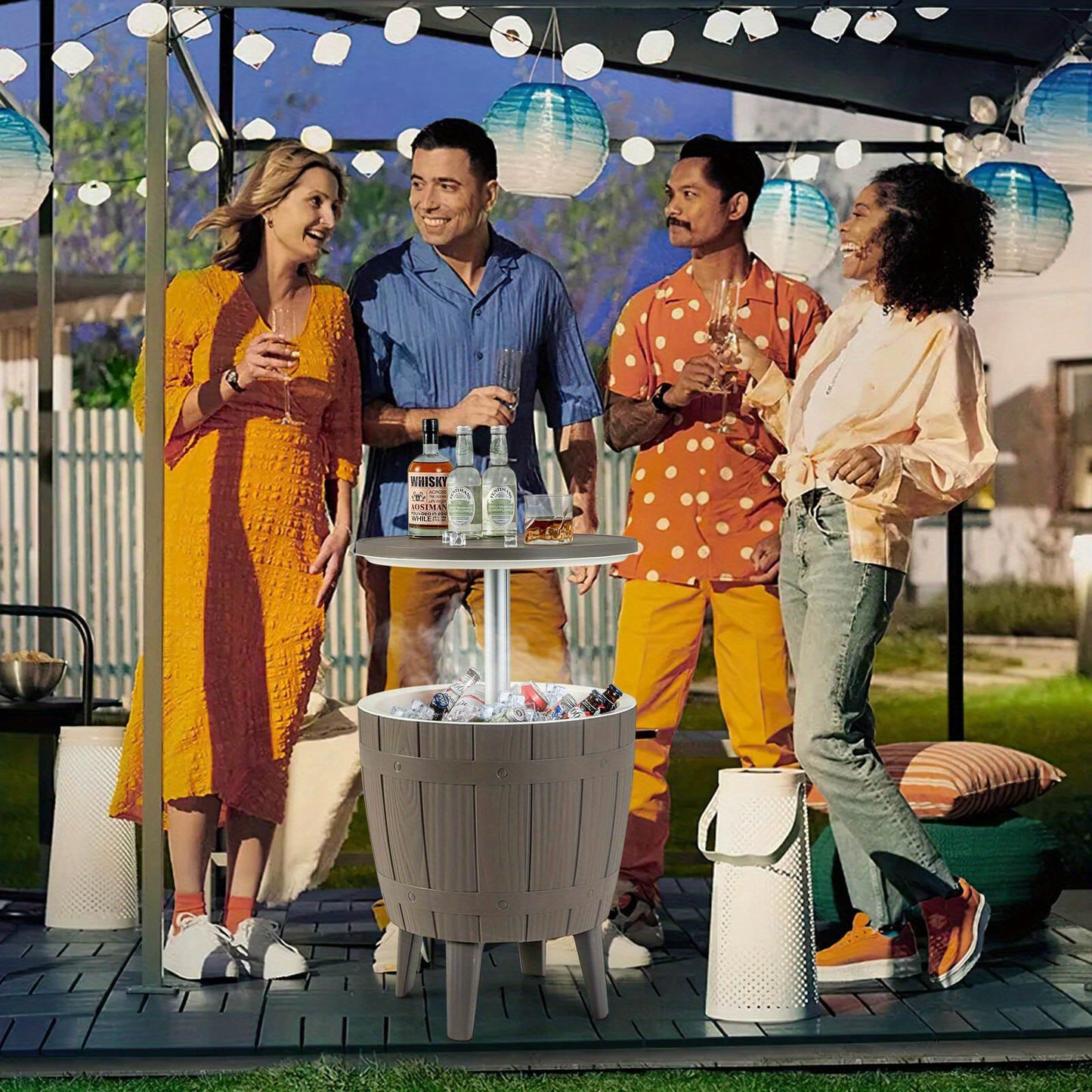 3-in-1 Metal Cooler Bar Table, 10 Gallon, Telescopic Top, Rust-Resistant
