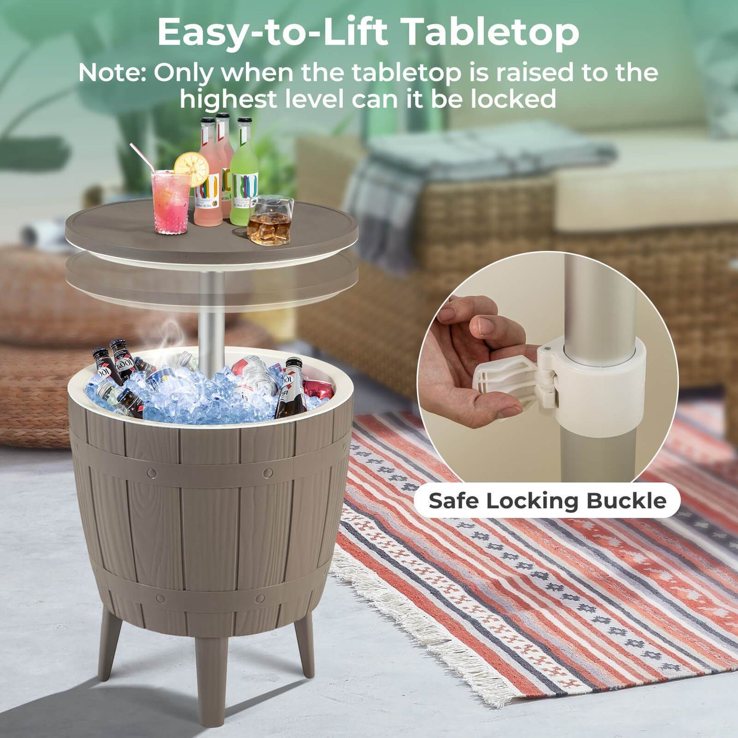3-in-1 Metal Cooler Bar Table, 10 Gallon, Telescopic Top, Rust-Resistant