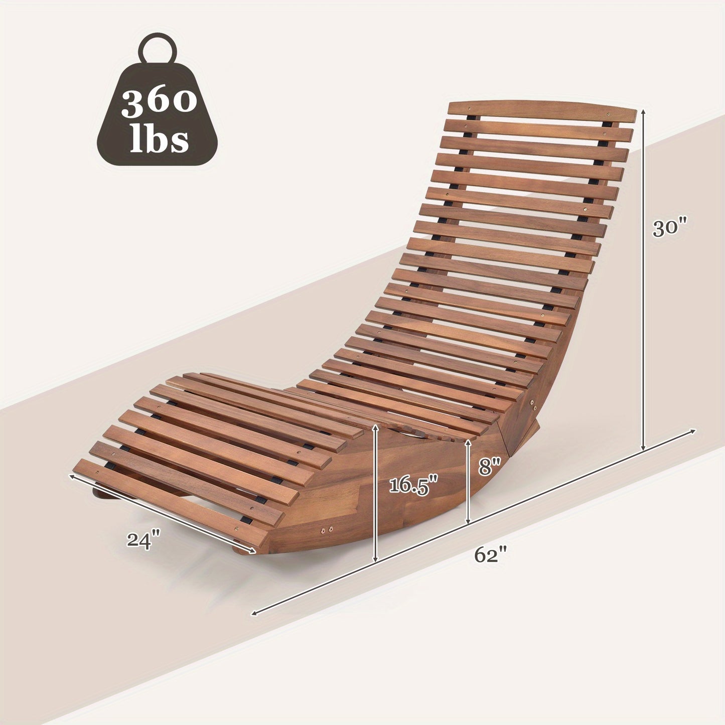 Acacia Wood Porch Rocking Chair, High Back, Slatted, Natural