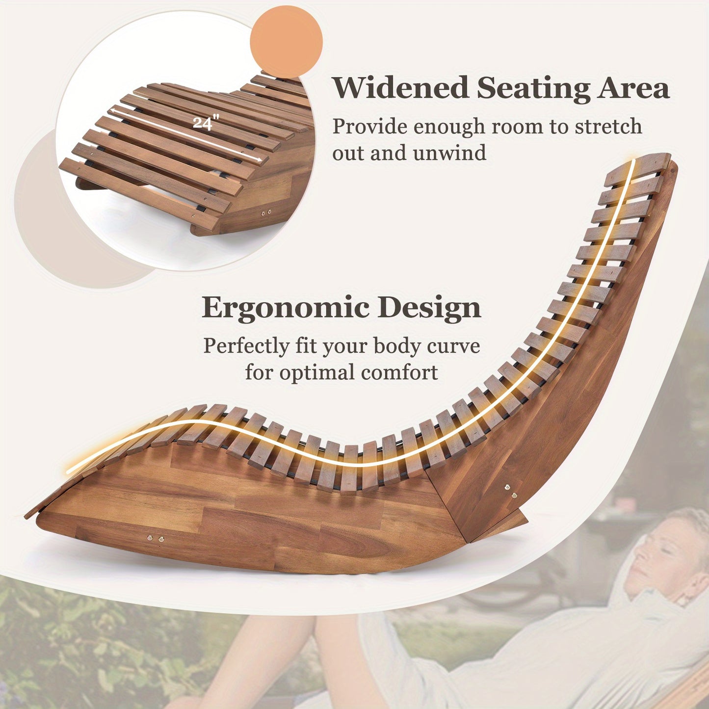 Acacia Wood Porch Rocking Chair, High Back, Slatted, Natural