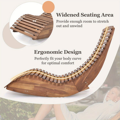 Acacia Wood Porch Rocking Chair, High Back, Slatted, Natural
