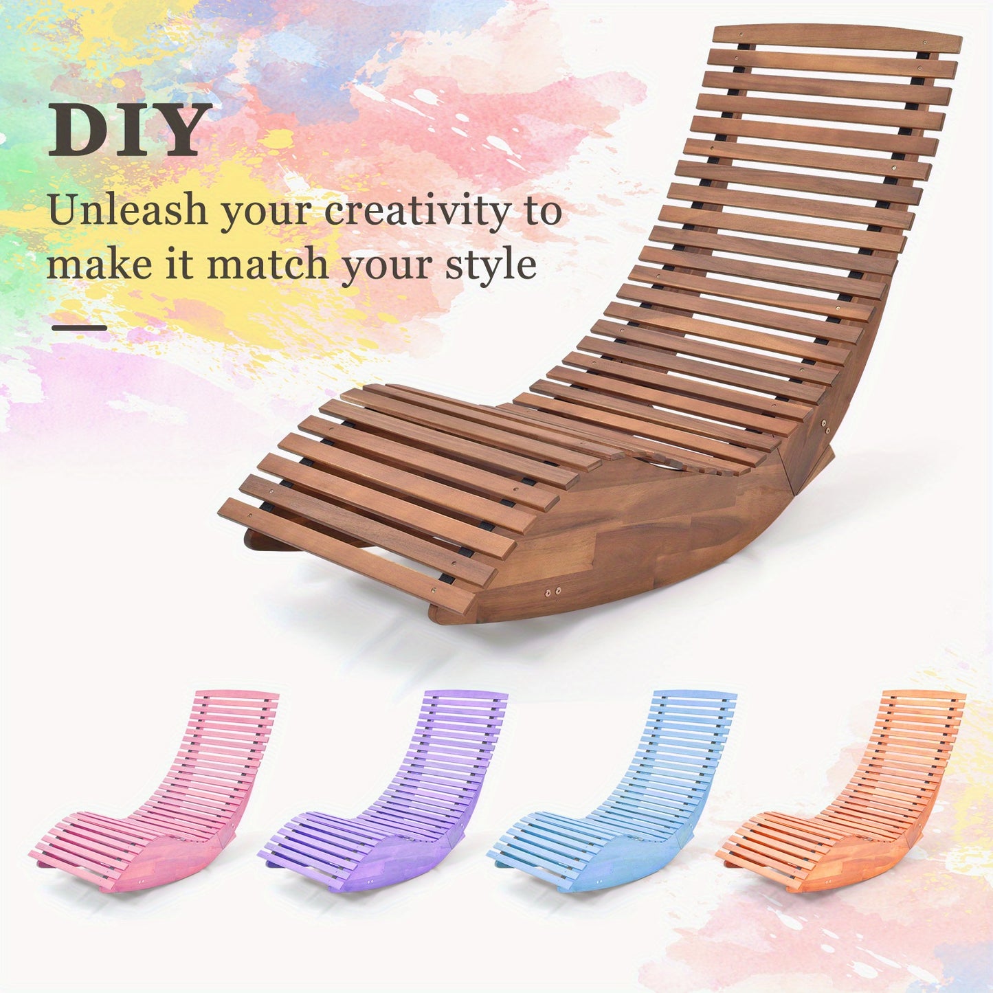 Acacia Wood Porch Rocking Chair, High Back, Slatted, Natural