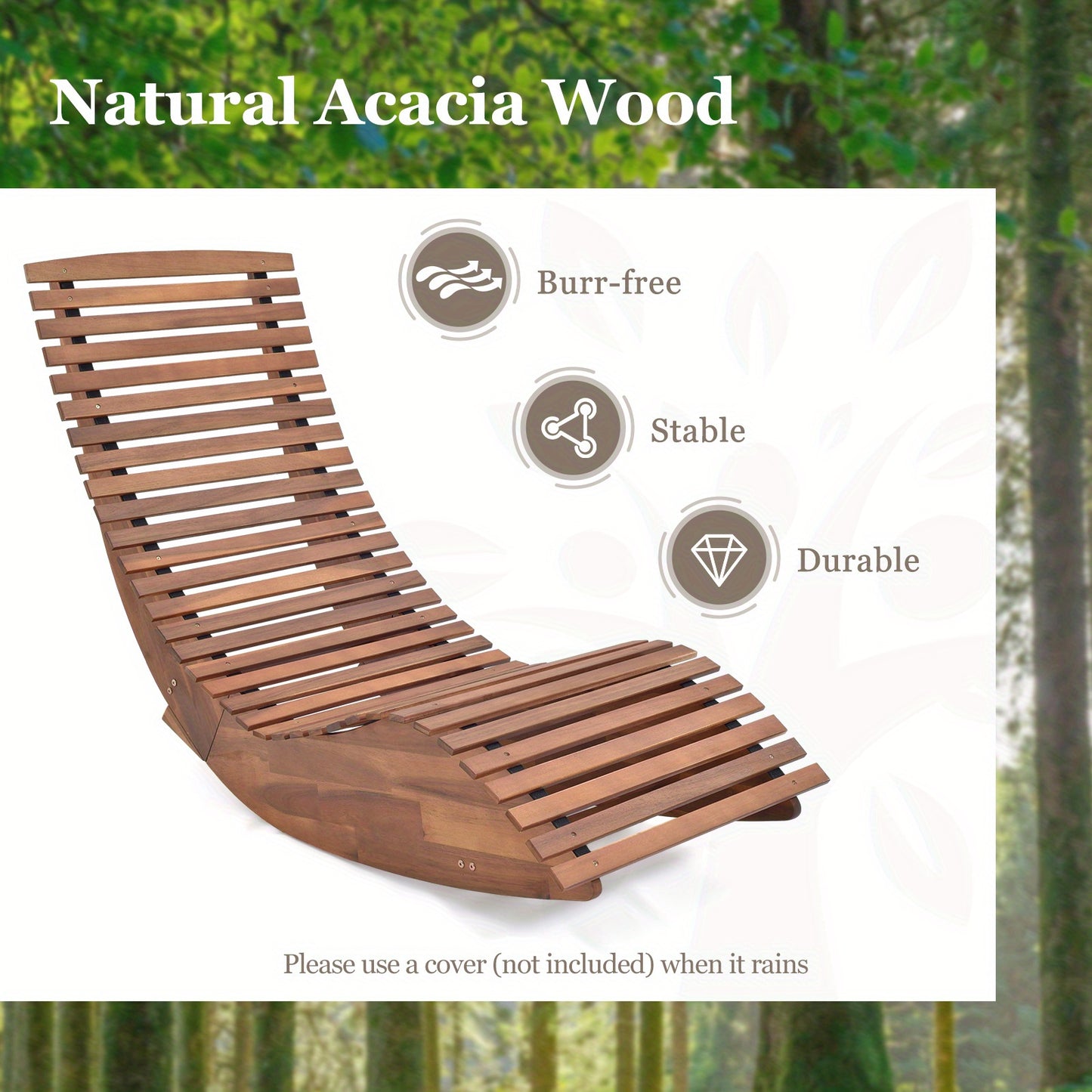 Acacia Wood Porch Rocking Chair, High Back, Slatted, Natural