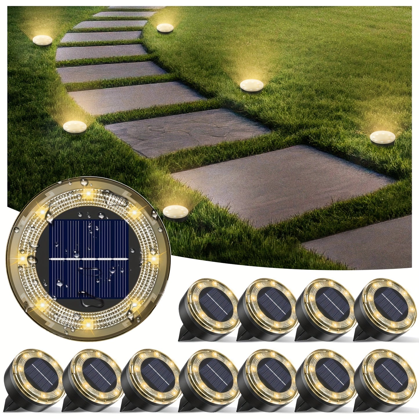 Solar In-Ground Garden Lights, 8 LEDs, IP44, 4–24 Pack