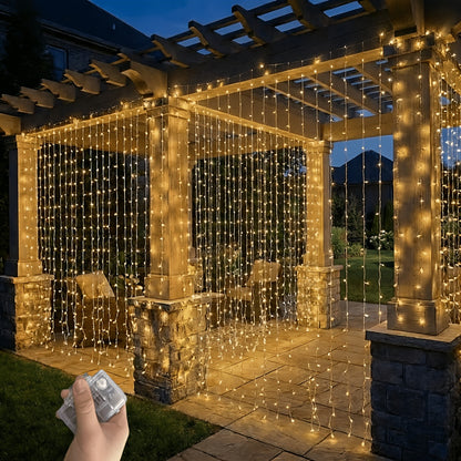 LED Waterfall Curtain Fairy Lights, 305 LEDs, 8 Modes, 10×10ft