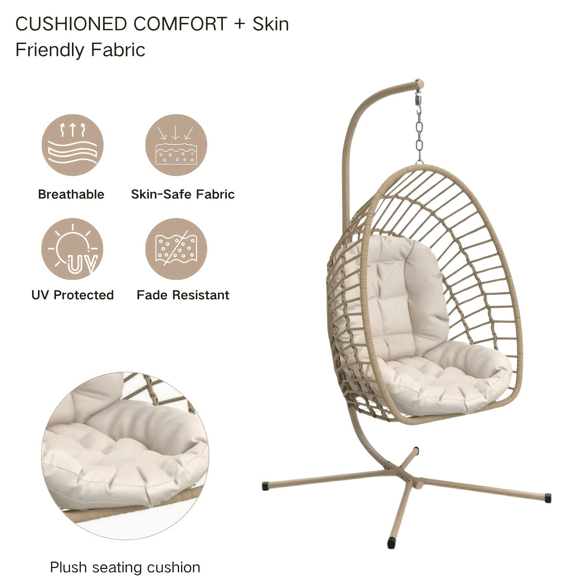 Hanging Rattan Egg Chair with Stand, Foldable, 350 lbs, Outdoor