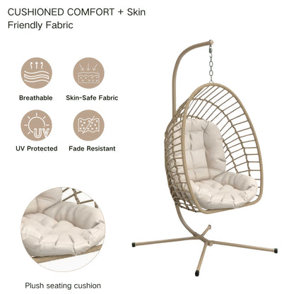 Hanging Rattan Egg Chair with Stand, Foldable, 350 lbs, Outdoor