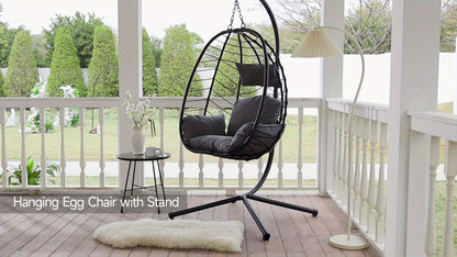 Rattan Wicker Egg Swing Chair with Stand, 350 lbs, Indoor/Outdoor