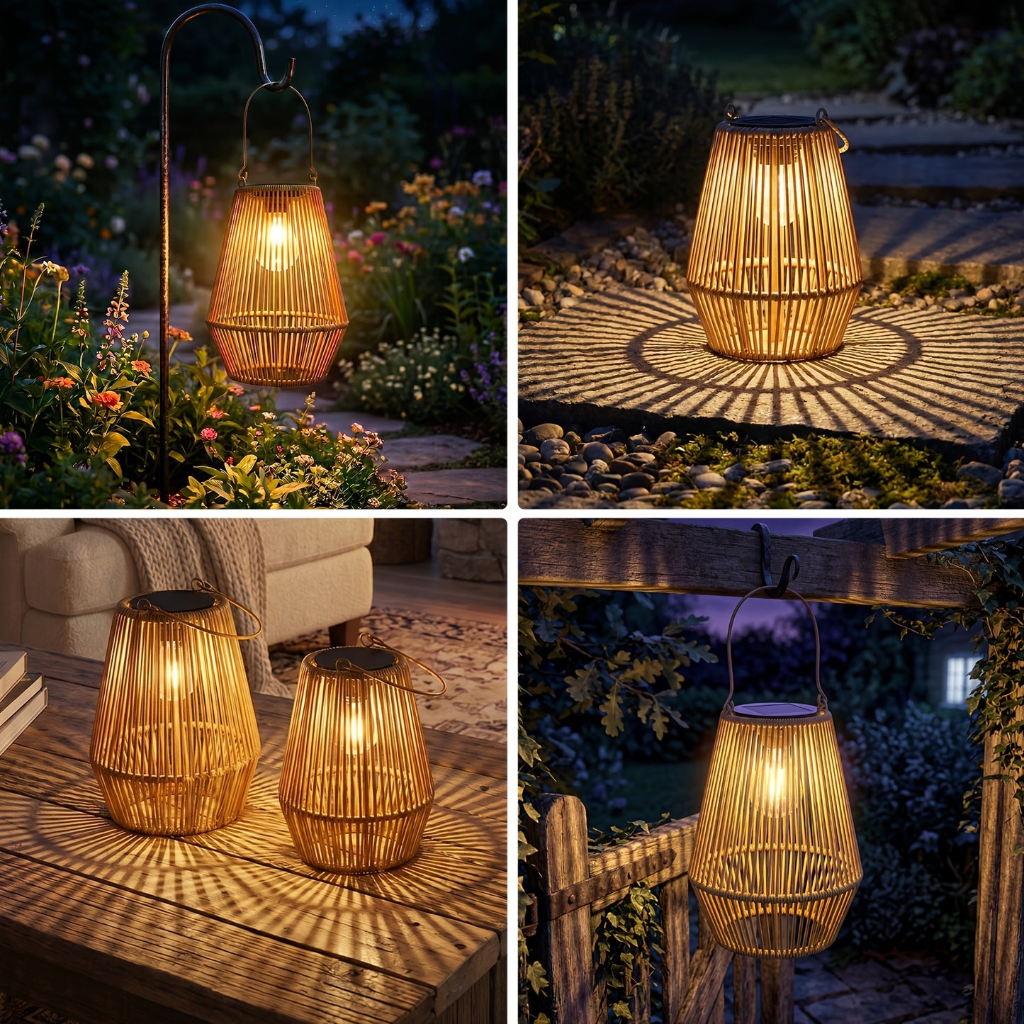 Handmade Solar Rattan Hanging Lanterns, Bohemian Style, 1–4 Pack