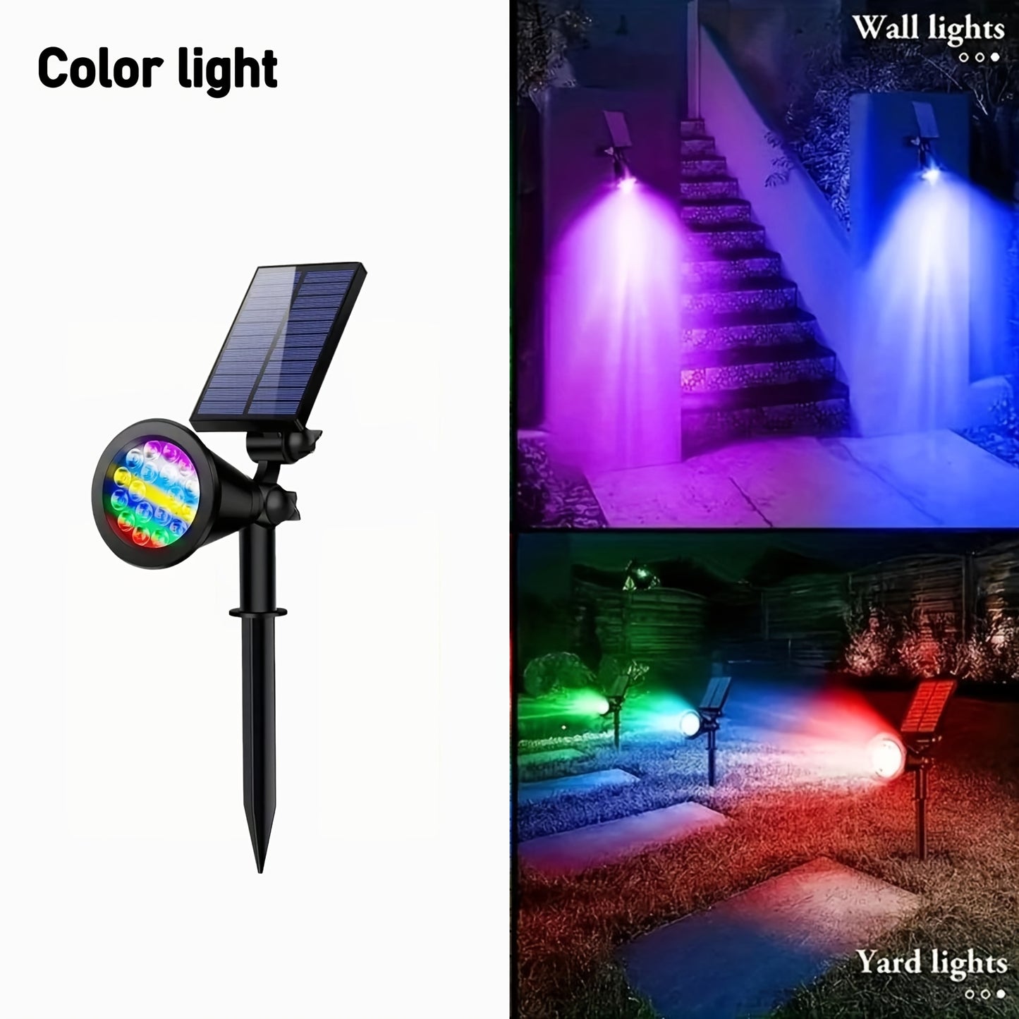 Solar Landscape Spotlights, 18 LEDs, IP44, 3-Level Dimming