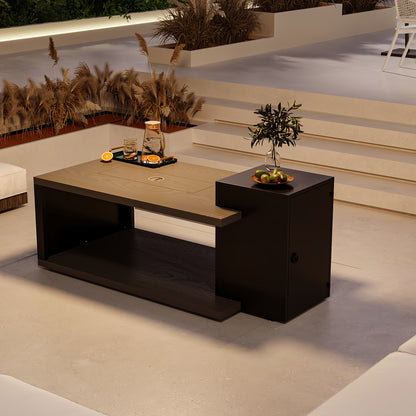 All-Weather Steel Outdoor Coffee Table, 53" Wood Grain, Easy Assembly
