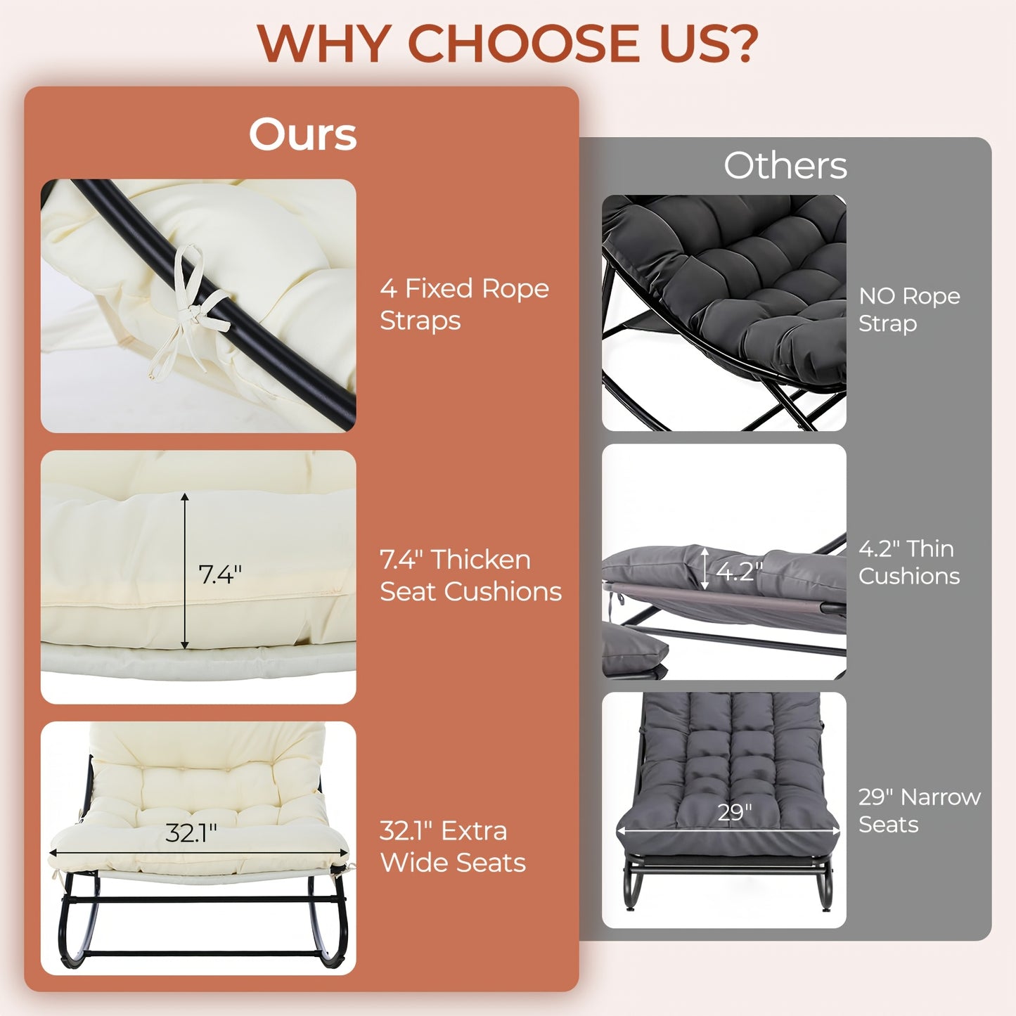 Papasan Rocking Chair with Ottoman, Metal Frame, Cushioned