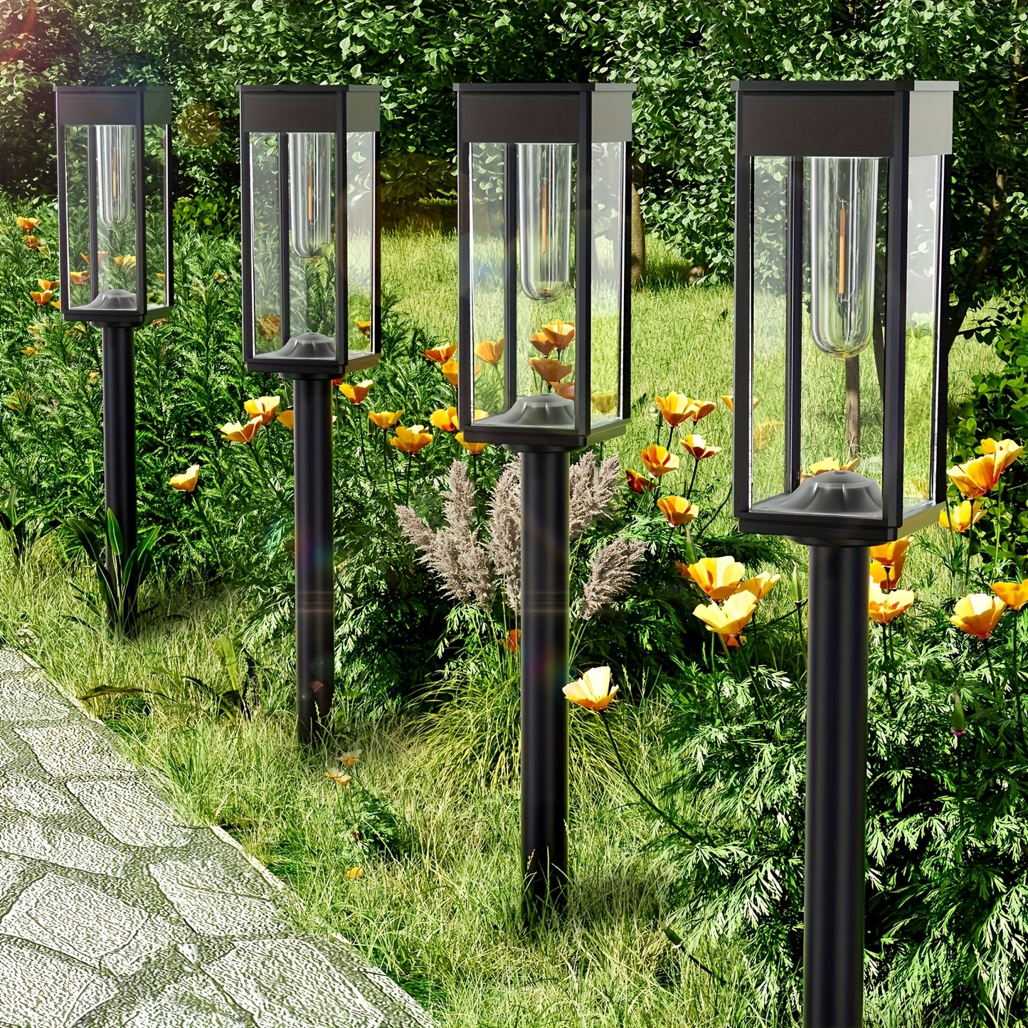 Solar Garden Street Lamps, IP44, Warm White, 4 or 6-Pack
