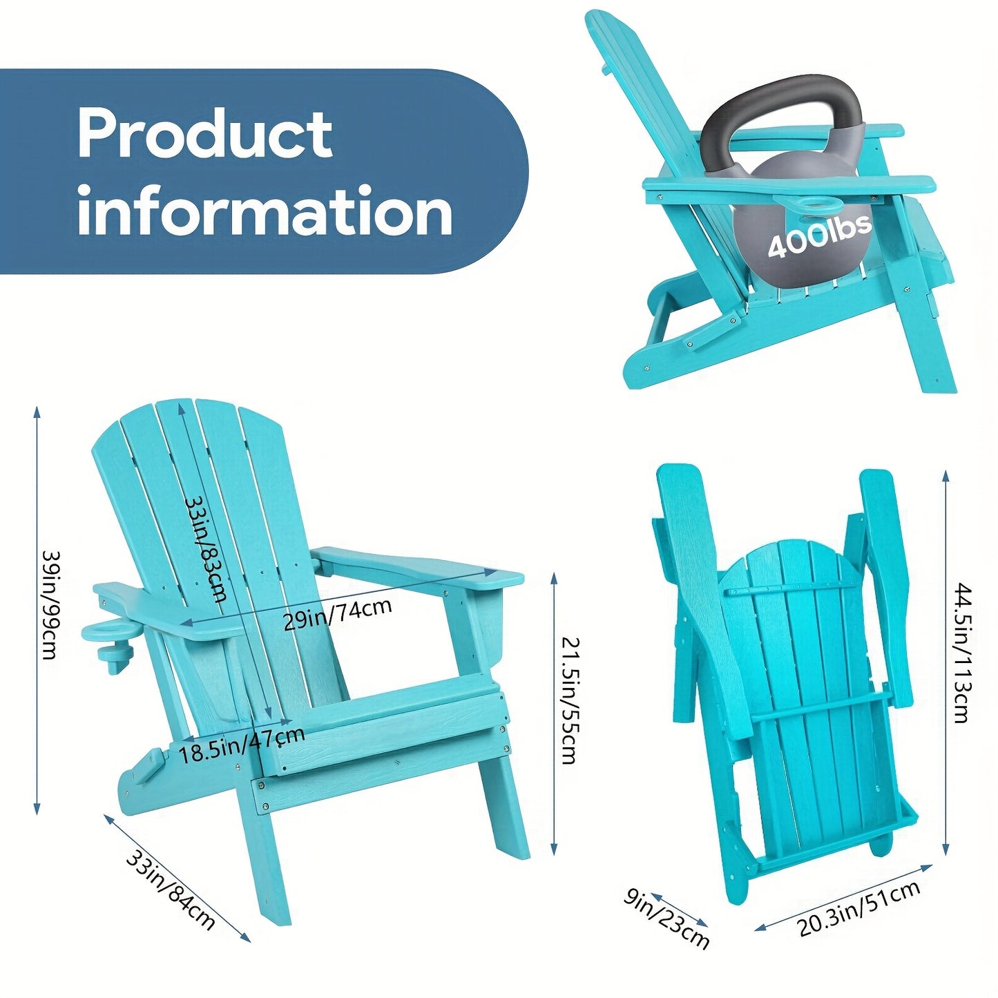 Folding Adirondack Chair, HDPE, All-Weather, Built-In Cup Holder