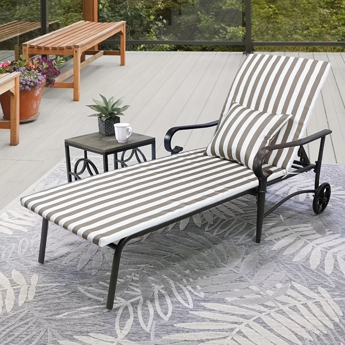 Outdoor Chaise Lounge Cushion, Striped, Waterproof, 72" × 21"