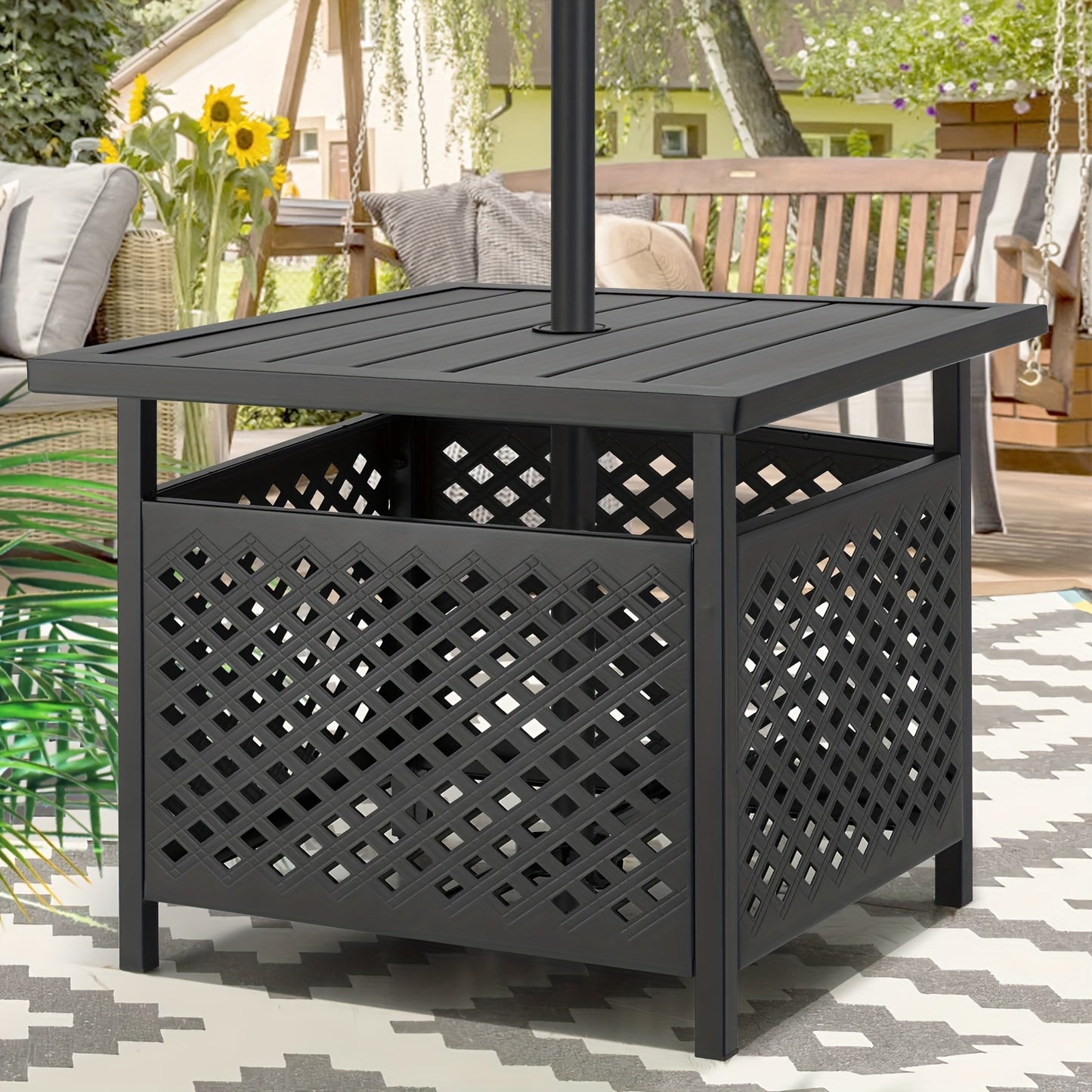 Metal Patio Side Table with Umbrella Hole, All-Metal, Outdoor