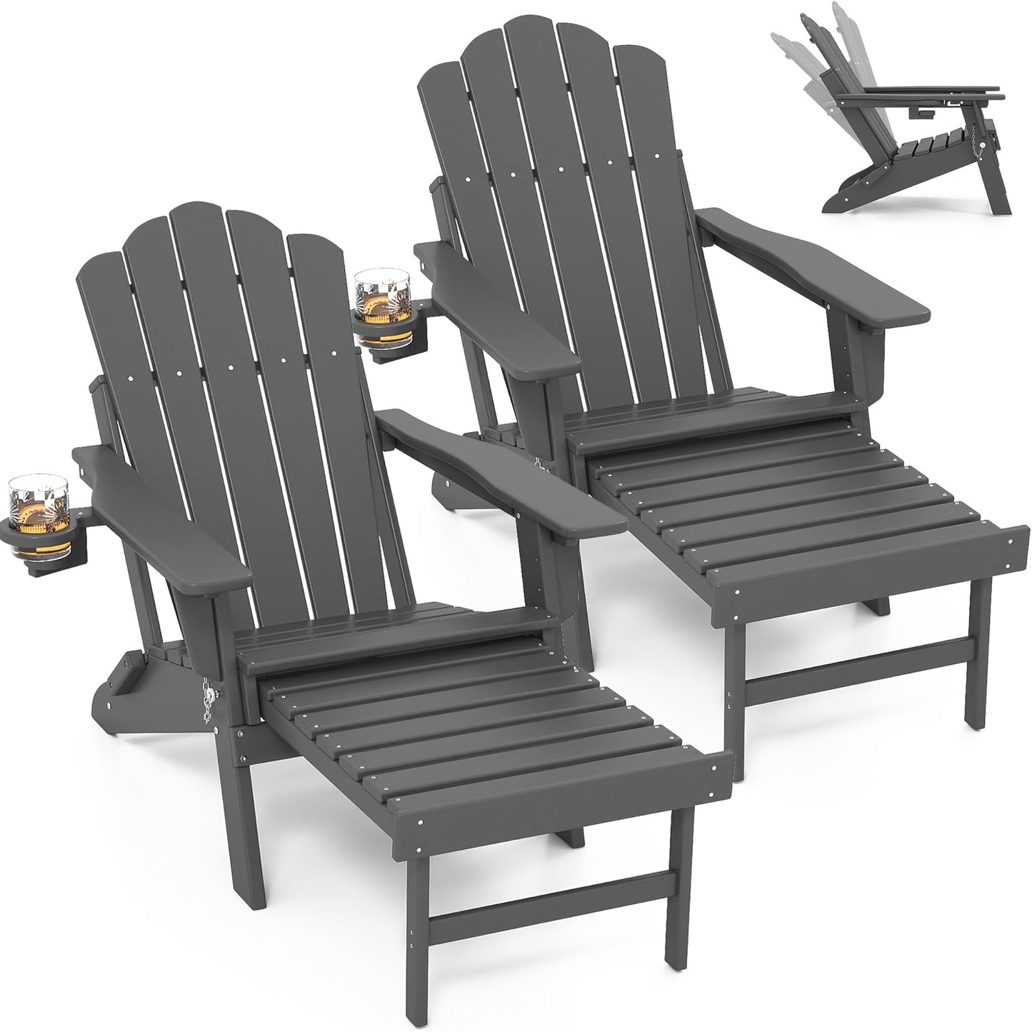 HDPE Adirondack Chair with Ottoman, Adjustable, All-Weather