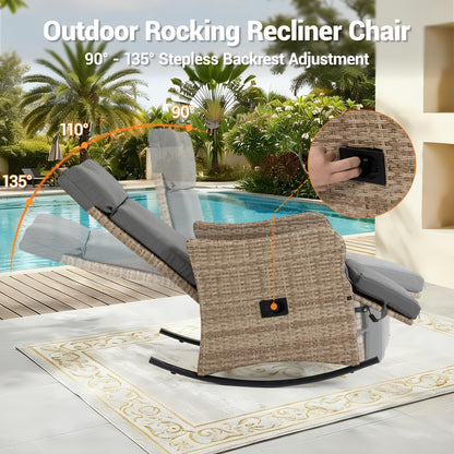 Rattan Recliner Chair Set of 2, 90–135° Adjustable, Rocking Footrest