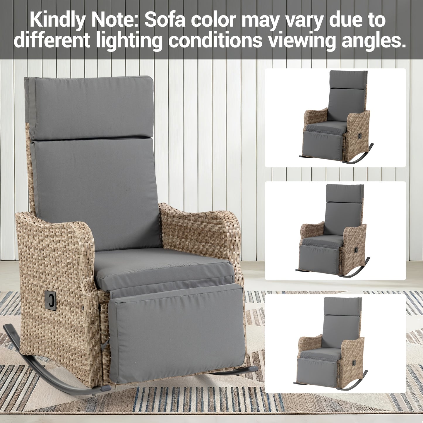 Rattan Recliner Chair Set of 2, 90–135° Adjustable, Rocking Footrest