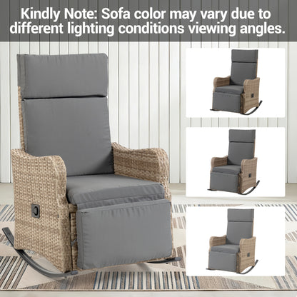 Rattan Recliner Chair Set of 2, 90–135° Adjustable, Rocking Footrest