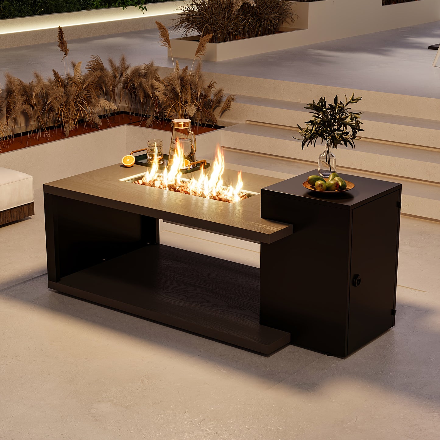 All-Weather Steel Outdoor Coffee Table, 53" Wood Grain, Easy Assembly