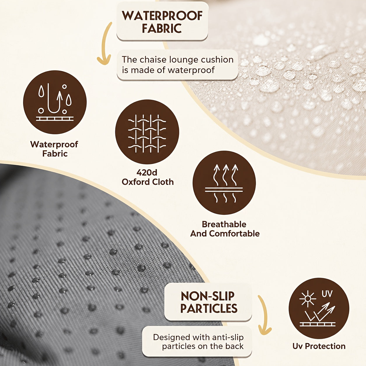 Memory Foam Lounge Chair Cushion, Waterproof, 74" × 22", 4 Colours