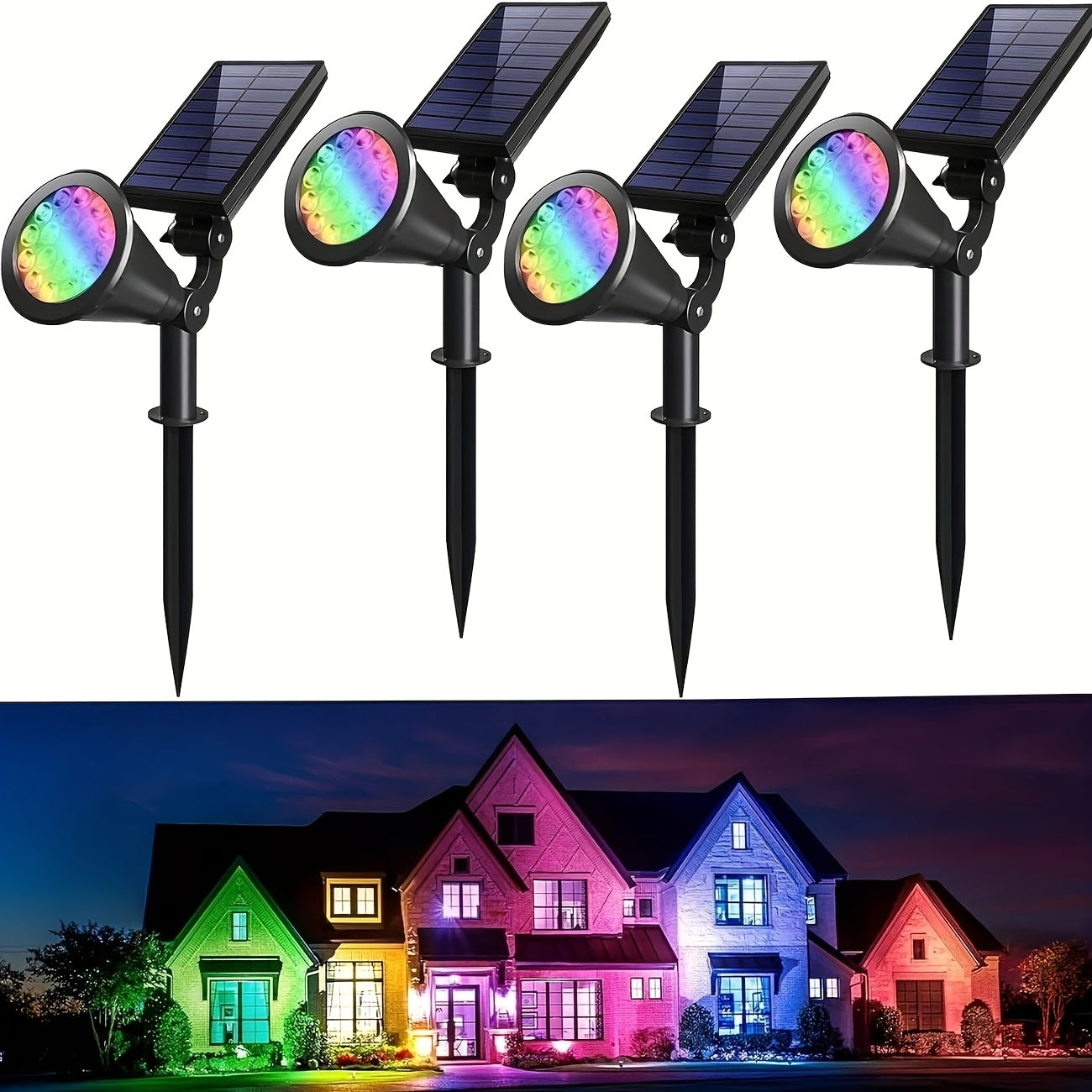 Solar Landscape Spotlights, 18 LEDs, IP44, 3-Level Dimming