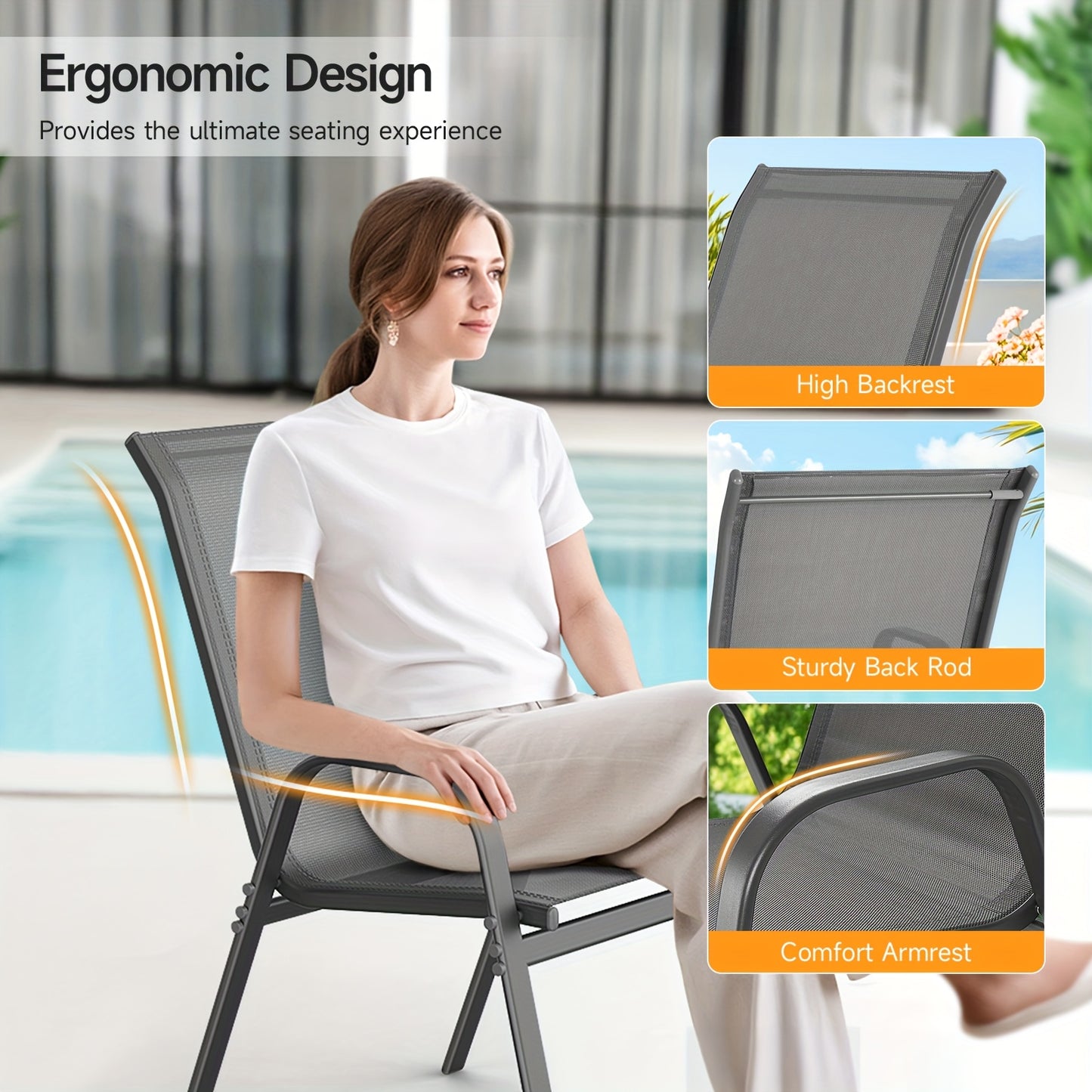 Outdoor Patio Dining Chairs, Textilene, High Back, Set of 2–6