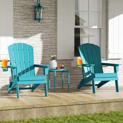 Folding Adirondack Chair, HDPE, All-Weather, Built-In Cup Holder