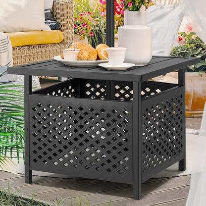 Metal Patio Side Table with Umbrella Hole, All-Metal, Outdoor